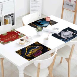 Servilleta de mesa Eid Estilo clásico Mantel individual Impresión Almohadilla de aislamiento térmico Ramadan Polysterflax Blended YarnTable Mat