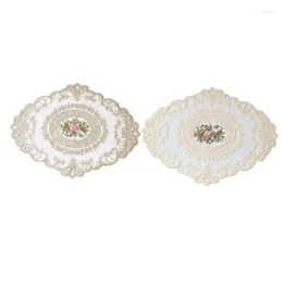 Serviette de Table ovale européenne en dentelle brodée, napperon Transparent, tapis à café, tissu de couverture pour meubles