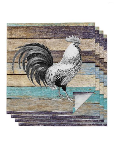 Serviette de Table en forme de coq, Animal de ferme, Grain de bois, décor en tissu, serviette de Table pour assiettes de cuisine, tapis, décoration de fête de mariage, 4/6/8 pièces