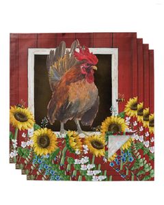 Serviette de table ferme grange poulet tournesol 4/6/8 pièces tissu décor dîner serviette pour cuisine assiettes tapis décoration de fête de mariage