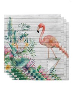 Serviette de Table flamant rose plante tropicale bois 4/6/8 pièces, décor en tissu, serviette de Table pour assiettes de cuisine, tapis, décoration de fête de mariage