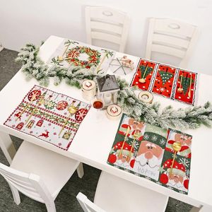 Serviette de Table en tissu Happy Santa, décoration de noël, tapis de Restaurant en tissu rétro