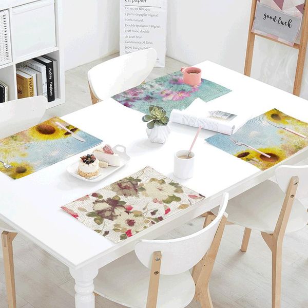 Serviette de table encre peinture tournesol rouge Rose carré dîner coton napperon lin imprimé personnalisé salon décor bol