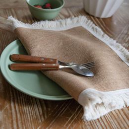 Serviette de Table en lin et coton, tapis de Place tissé avec pompon, pour Restaurant, café, bol rectangulaire, tasse à café, décoration de dîner