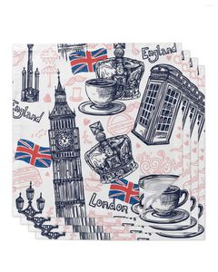 Tafel Napkin Londen Big Ben British Flag Telefoon Booth Street 4/6/8pcs vierkante servetten voor feest trouwdoek keukendiner