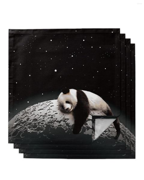 Serviette de table lune nuit ciel étoile Panda noir 4/6/8 pièces tissu décor dîner serviette pour cuisine assiettes tapis décoration de fête de mariage