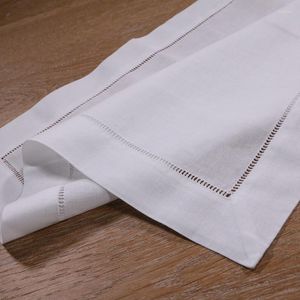 Serviette de table N002-18 : 12 pièces de serviettes blanches à ourlet 55 % lin 45 % coton 18 