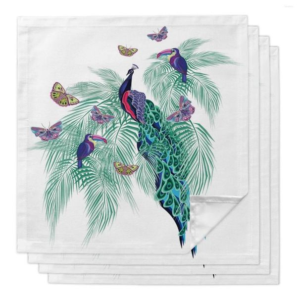 Servilleta de mesa pavo real pájaros plantas de colores reutilizable fiesta boda decoración tela toalla cocina cena servilletas para servir