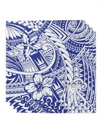 Tafel servet polynesische etnische textuur blauw 4/6/8 stks doek decor diner handdoek voor keukenplaten mat bruiloft feestdecoratie