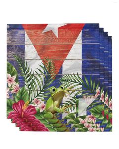 Serviette de Table Porto Rico Drapeau Grenouille Fleur Vintage Bois 4/6/8 pcs Cuisine 50x50 cm Serviettes Plats de Service Accueil Produits Textiles