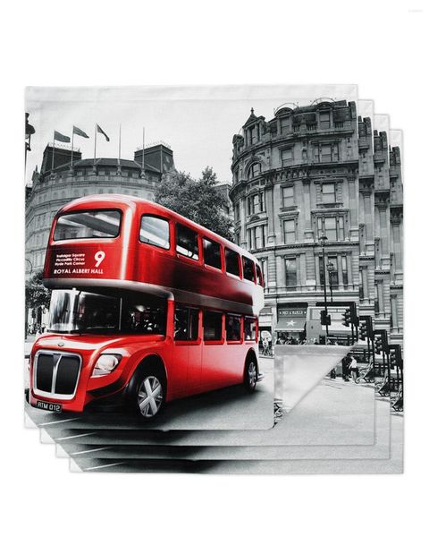 Serviette de table rouge Bus londres rue paysage 4/6/8 pièces tissu décor dîner serviette pour cuisine assiettes tapis décoration de fête de mariage