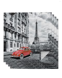 Servilleta de mesa Red Vintage Car Paris Tower Street 4/6/8pcs Cocina 50x50cm Servilletas Platos para servir Productos textiles para el hogar
