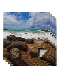 Tafel Napkin Sea Reef Beach Blue Sky Sky Witte wolken 4/6/8 stks keuken 50x50cm servetten Serveergerechten Home Textielproducten