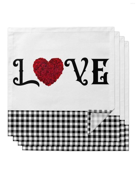 Serviette de table Saint Valentin Rose Coeur Plaid Pour La Fête De Mariage Napperon Imprimé Torchons Cuisine À Manger