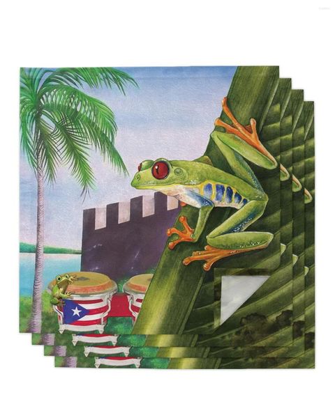 Serviette de table aquarelle plante tropicale drapeau porto Rico grenouille 4/6/8 pièces serviettes carrées fête mariage tissu cuisine dîner