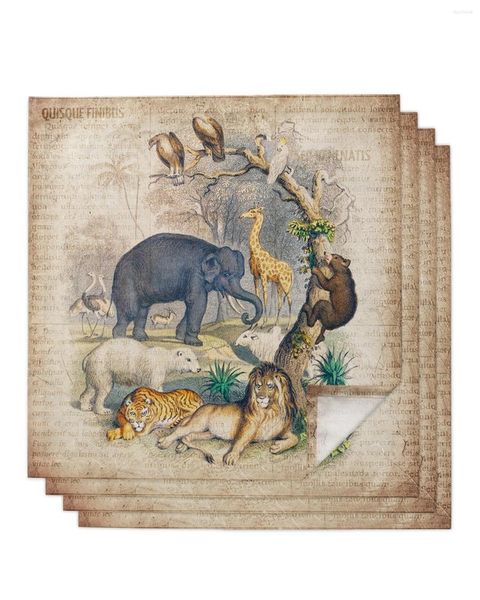 Serviette de table Animal sauvage Vintage éléphant Lion tigre forêt 4/6/8 pièces serviettes carrées pour fête mariage tissu cuisine dîner