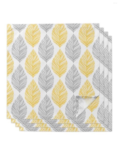 Servilleta de mesa con textura de hoja gris amarillo para fiesta de boda, mantel individual impreso, paños de cocina, comedor