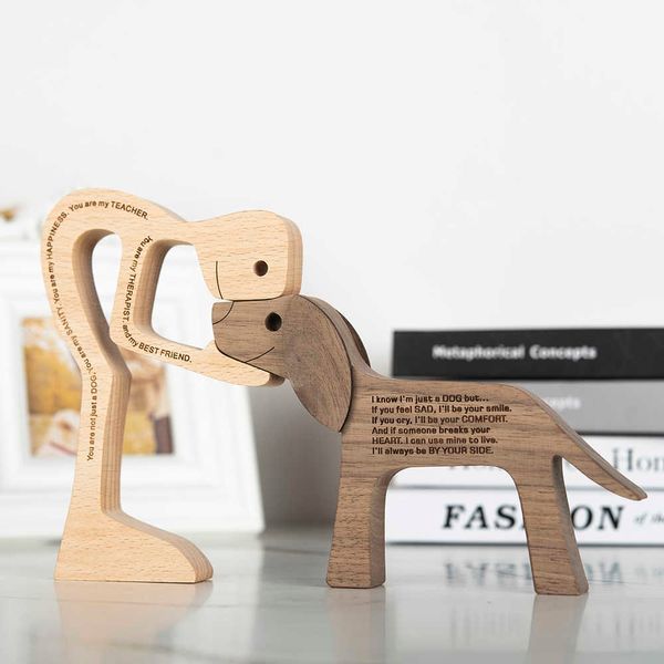 Adorno de mesa Esculturas Hogar Artesanía Estatuilla Madera Perro Tallado Modelo Creativo Oficina Decoración Escritorio Familia Cachorro Personalizado 210607