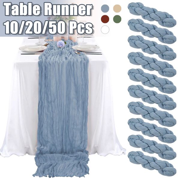 Chemin de table 10/20/50 pièces chemin de table en étamine 10 pieds chemin de table en gaze Boho nappe de mariage bleu poussiéreux pour fête de vacances nuptiale 231019