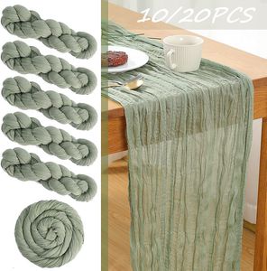 Chemin de Table 10/20 pièces 90 * 300CM Chemin de Table Vert Sauge Boho Gaze Nappe de Table Arche de Mariage Décoration de Tiroir pour Baby Shower Fête d'Anniversaire 230408