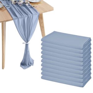 Tafelloper 10 pakjes blauwe chiffon tafelloper bruiloft tule tafelloper 30*70*300CM voor bruiloftsdecor verjaardagsfeestje taart tafeldecoratie 231216