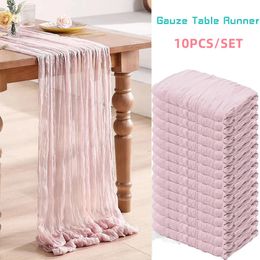 Table Runner 10PCS 610FT Pink Cheesecloth Table Runner Boho Wedding Gauze Table Runner Decoración de mesa de comedor para recepción Fiesta nupcial 230517