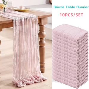 Tabel Runner 10 stks Eettentafel Decoratie voor receptie Bridal Party10ft Pink Cheesecloth Tafelloper Boho Wedding Gauze Table Runner 230818