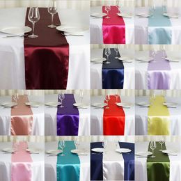 Chemin de Table 10 pcs Couleur Pure Satin Pour Anniversaire Mariage Rustique Décoration Accessoires Chemin 30 x 275 cm Noël 230414