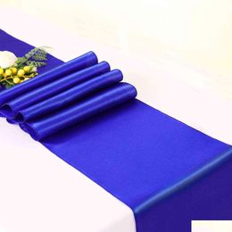 Chemin de table 10pcs Royal Blue Satin Table Runners Luxe Mariage Banquet Décorations Salle à manger Décor Décoration 211117 Drop Deliver Dhqsc