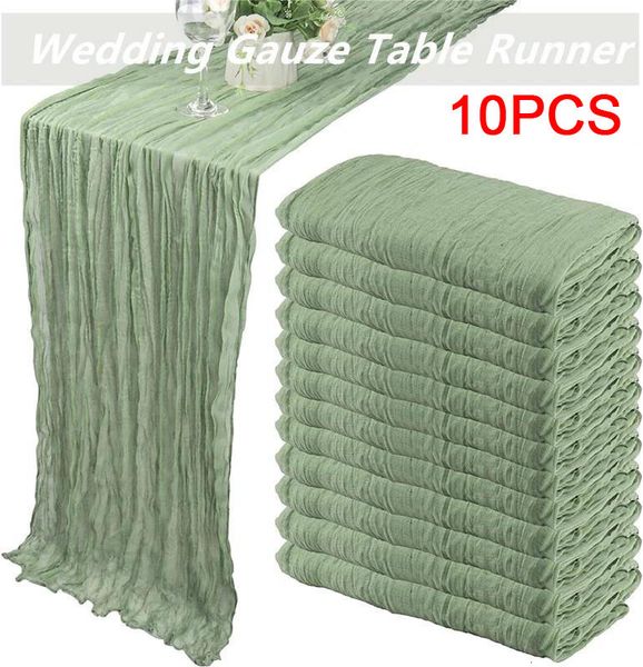 Chemin de table 10pcs / set Fromage Tissu Gaze Décor De Mariage Rustique 90 300CM Boho Réception Coureurs De Noël 230613