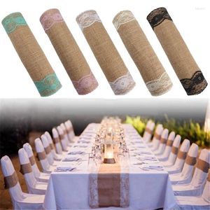 Tafelloper 1PCS 0-275cm Thuis Textiel Vintage Jute Kant Natuurlijke Jute Land Feestbanket Bruiloft decoratie Top Kwaliteit