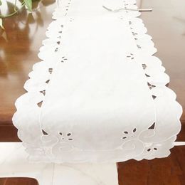 Camino de mesa 1 Uds bordado a mano tela de algodón blanco fiesta de boda restaurante hogar el té de la bandera 231020