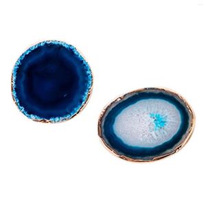 Tafelloper 2 stks Agate Slice Blue theekup Tray Decoratief Design Stone Gold Randen Home Decor Gemstone