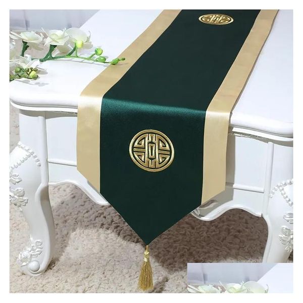 Chemin de table 300 x 33 cm extra long Happy Dinner Dernier tissu ethnique en brocart de soie chinoise Décoration d'intérieur Damask Rec Dining Drop Delivery G Dh3K2