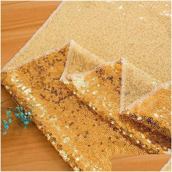 Camino de mesa 30X275Cm Tela Oro Sier Tela de lentejuelas Bling brillante para la decoración del banquete de boda Suministros Mantel 1397 V2 Drop Deli Dhf2O