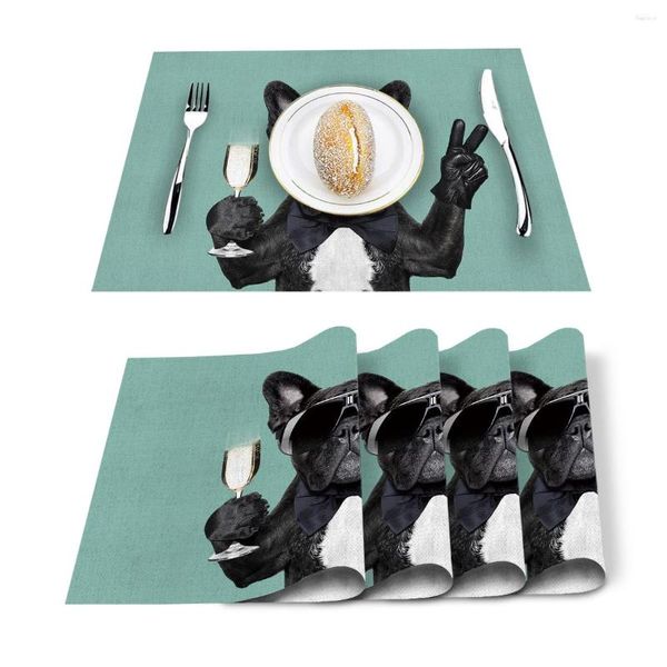 Chemin de Table 4/6 pièces ensemble tapis un chien avec verre à vin imprimé serviette accessoires de cuisine maison fête napperons décoratifs