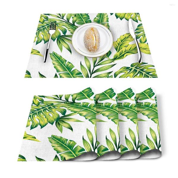 Tafelloper 4/6 stks Set Matten Bananenblad Groen Wit Verse Gedrukt Servet Keuken Accessoires Home Party Decoratieve Placemats