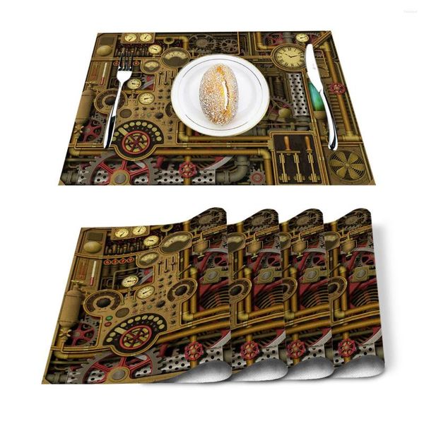 Chemin de Table 4/6 pièces ensemble tapis Punk mécanique montre imprimé serviette cuisine accessoires maison fête napperons décoratifs