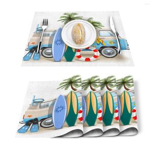 Chemin de Table 4/6 pièces ensemble tapis vacances d'été voiture planche de surf imprimé serviette cuisine accessoires maison fête napperons décoratifs