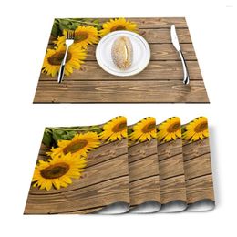 Chemin de Table 4/6 pièces ensemble tapis tournesol planches en bois imprimé serviette accessoires de cuisine maison fête napperons décoratifs