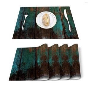 Tafelloper 4/6 stks Set Matten Vintage Houtnerf Textuur Gedrukt Servet Keuken Accessoires Home Party Decoratieve Placemats