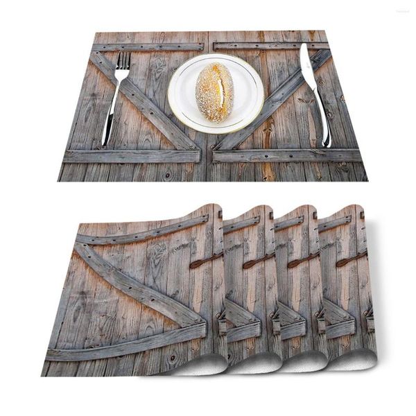 Chemin de Table 4/6 pièces ensemble tapis grain de bois serrure de porte de grange serviette imprimée accessoires de cuisine maison fête napperons décoratifs