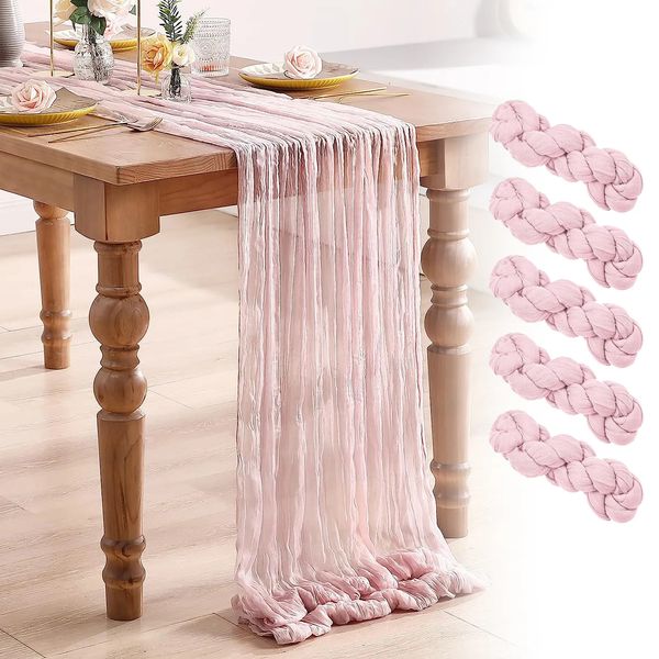 Table Runner 5pcs Pink Semi-Sheer Gauze Wedding Table Runner Vintage GiceSecoth Party Party Christmas Banquets Archs Cake Table Decor 231019