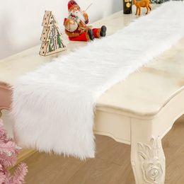 Tafelloper 72 x 15 inch witte pluche tafelloper luxe kerst sneeuwwitte namaakbont tafellopers kerstbanketten bruiloft tafeldecoratie 231101