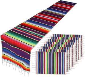 Tafelloper 9 Pack Mexicaanse streeptafel Runner Placemats Cotton Dining Table Decoratie voor Cinco de Mayo Mexican Fiesta Party Wedding 230818