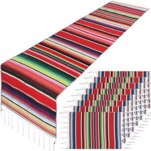 Tafelloper 9-pack Mexicaanse gestreepte tafelloper met placemats Katoenen eettafeldecoratie voor Cinco de Mayo Mexicaanse Fiesta Party Bruiloft 230824