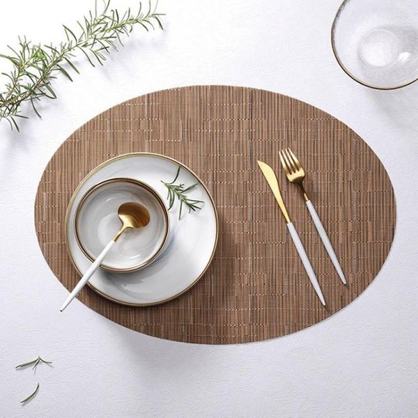 Table Runner Bamboo Pintura de granos Pitomats Pillemats Oval Mat Copa Bar Accesorios de cocina PVC Adiabatic se puede lavar la almohadilla del tazón