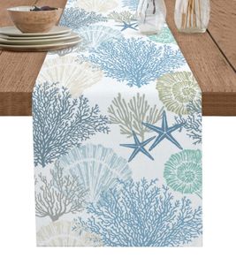 Tafelloper Blue Marine Coral Shells Starfish Table Runner For Wedding Decoration Modern Party Home Decoration TableCleoth 230814