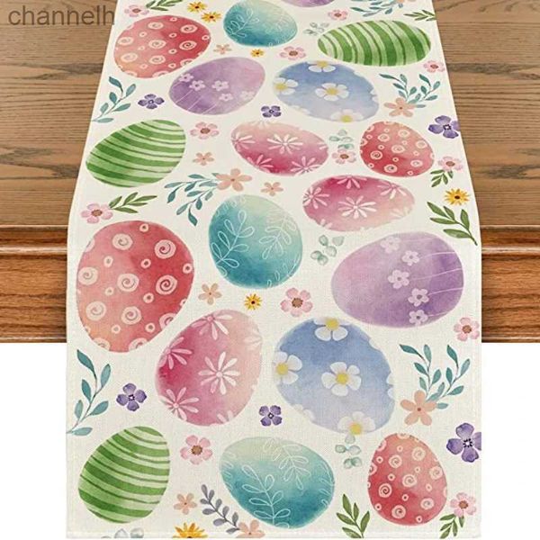 Chemin de table marron aquarelle oeuf de Pâques saisonnier printemps vacances commode ferme cuisine décoration maison fête décor yq240330