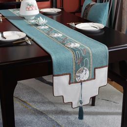 Chemin de table drapeau de table rétro de style chinois nappe haut de gamme et nappe à thé chemin de table jacquard frangé drapeau de table à tricoter 231019